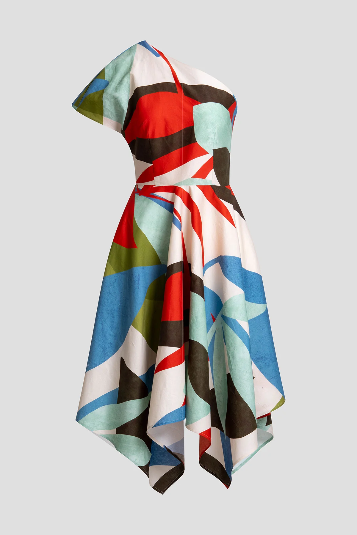 Abstract Palm Cotton Poplin One Shoulder Dress - Image 5