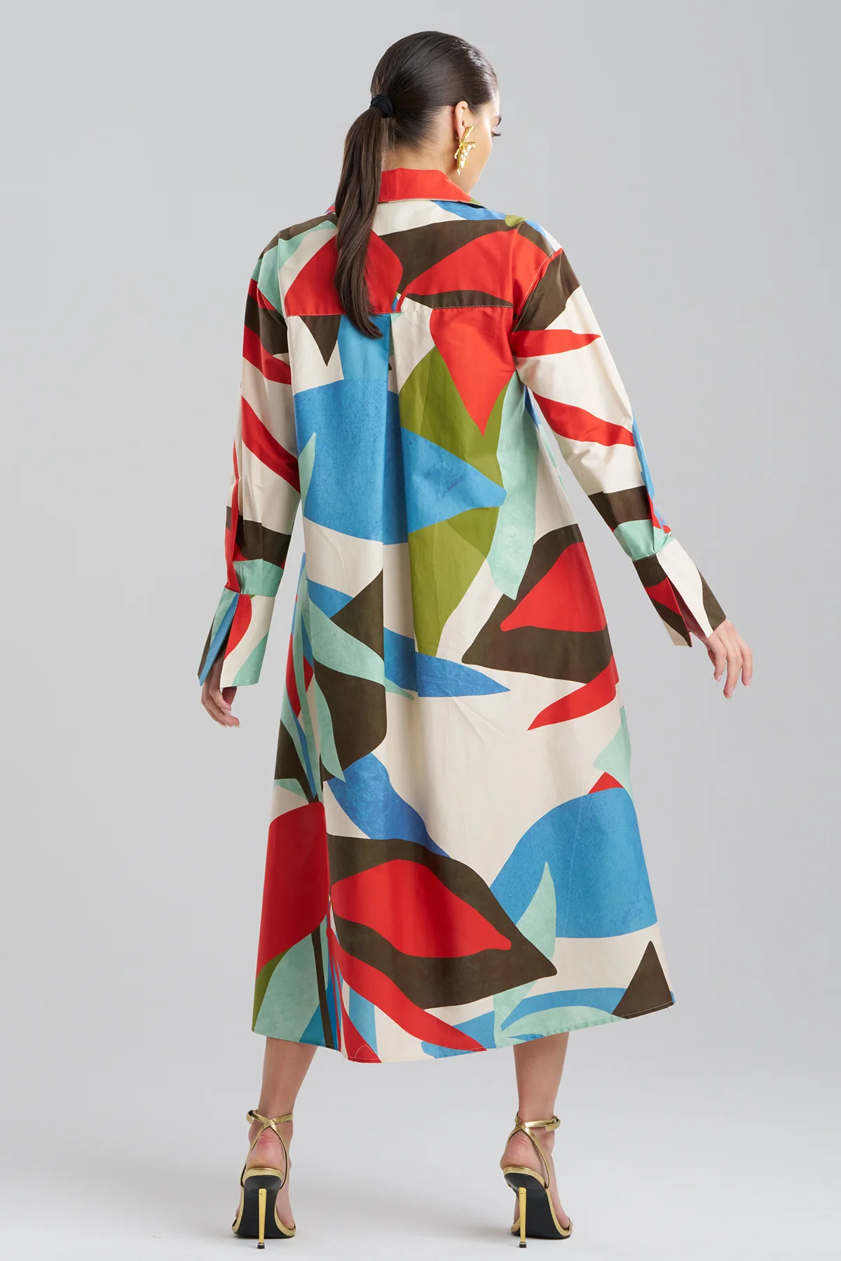 Abstract Palm Cotton Poplin Oversized Button Down Shirtdress - Image 3