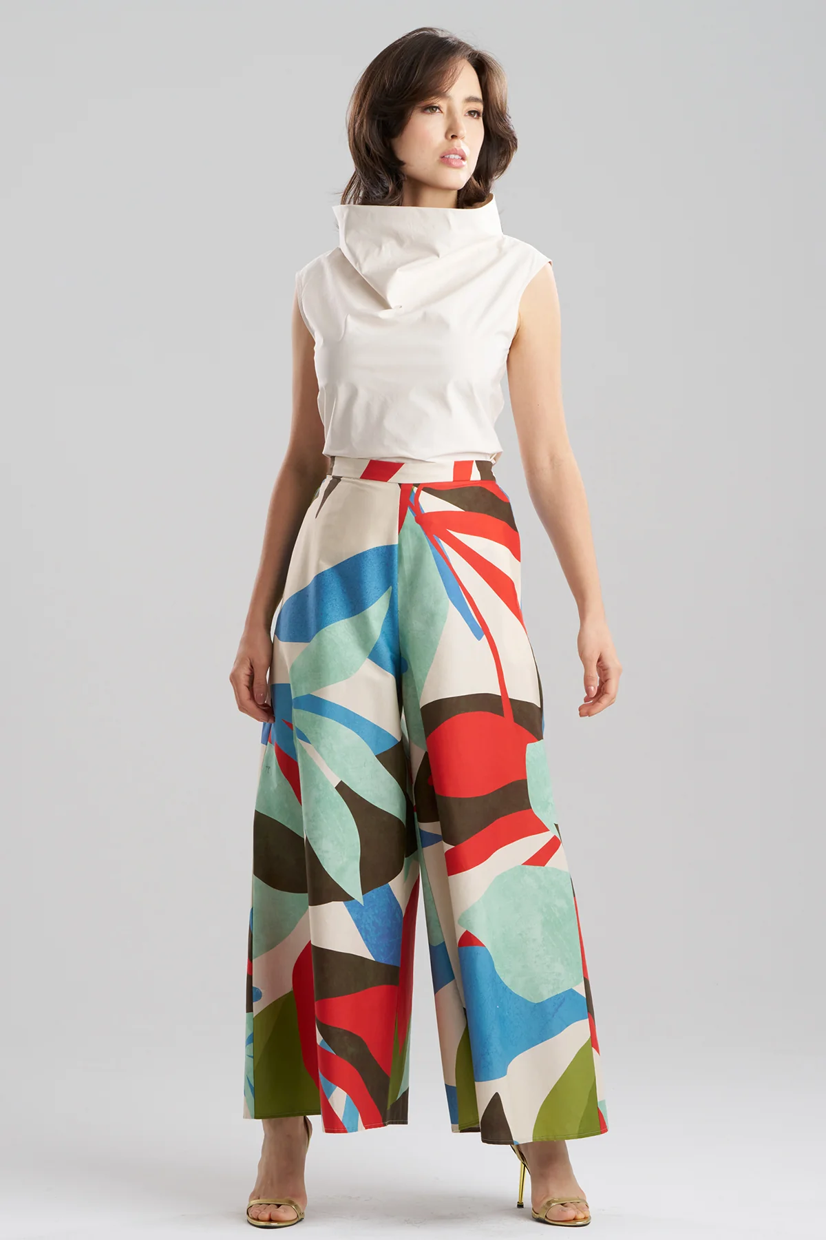 Abstract Palm Cotton Poplin Pull On Palazzo Pants - Image 2