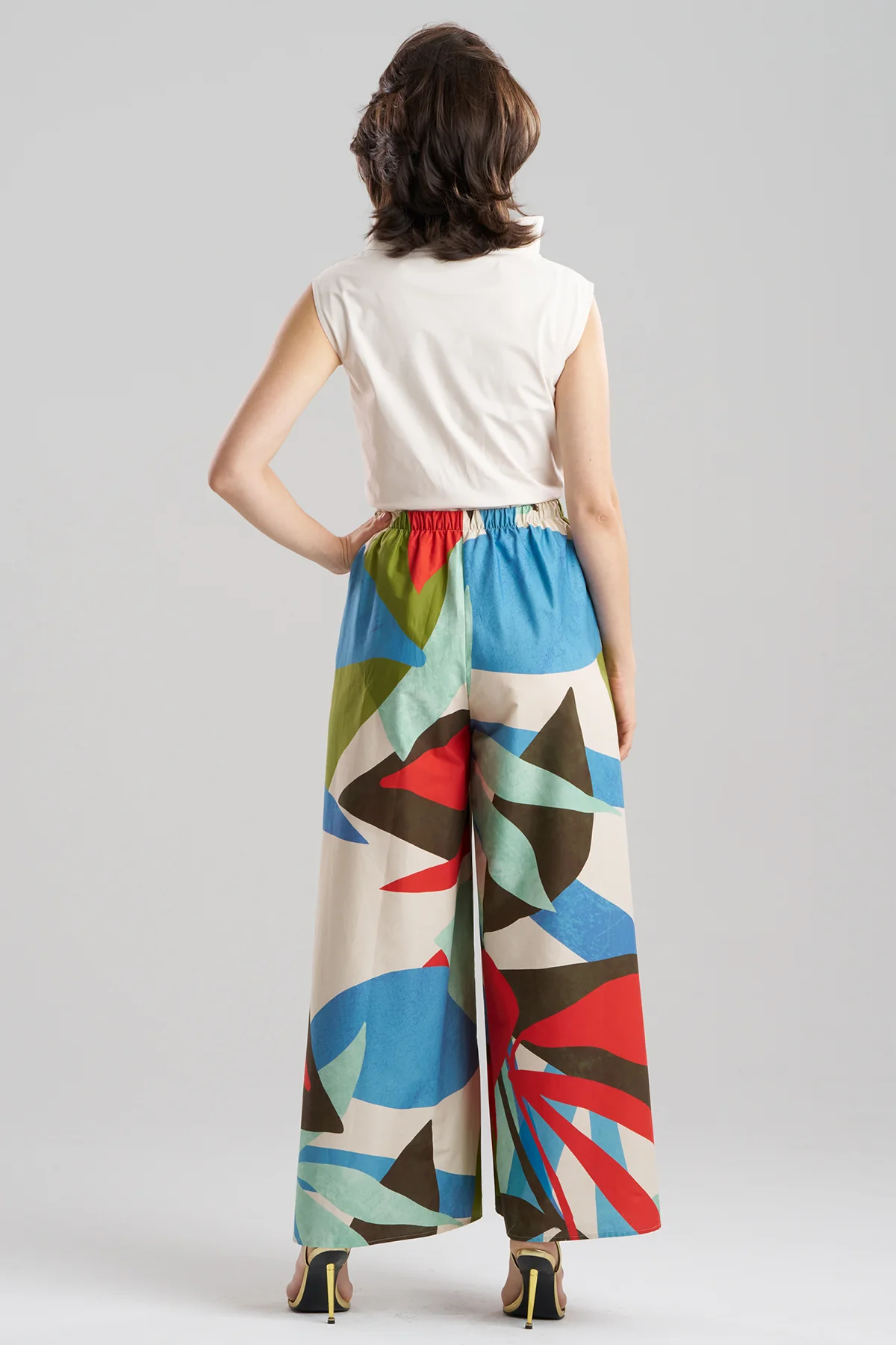 Abstract Palm Cotton Poplin Pull On Palazzo Pants - Image 3