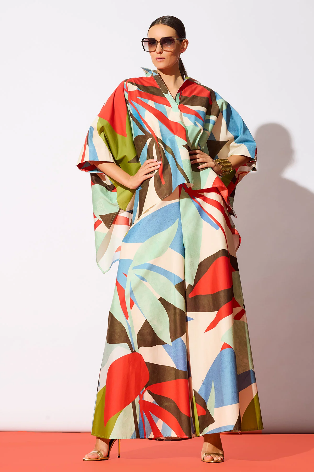 Abstract Palm Cotton Poplin Pull On Palazzo Pants - Image 5