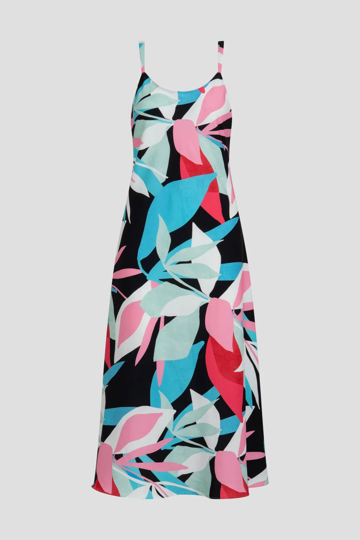 Abstract Palm Printed Satin Slip Dress - Image 4