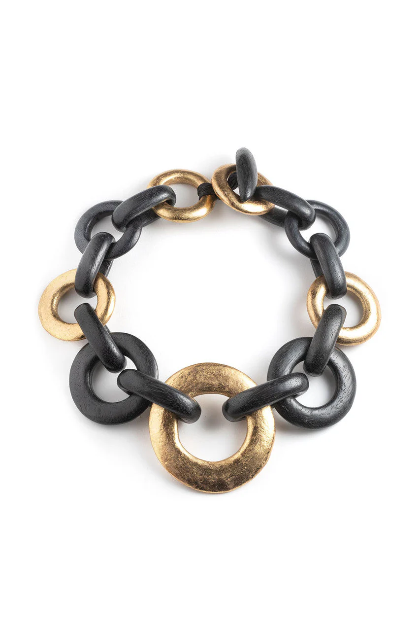 Acacia Wood and Gold Plated Circle Chain Necklace