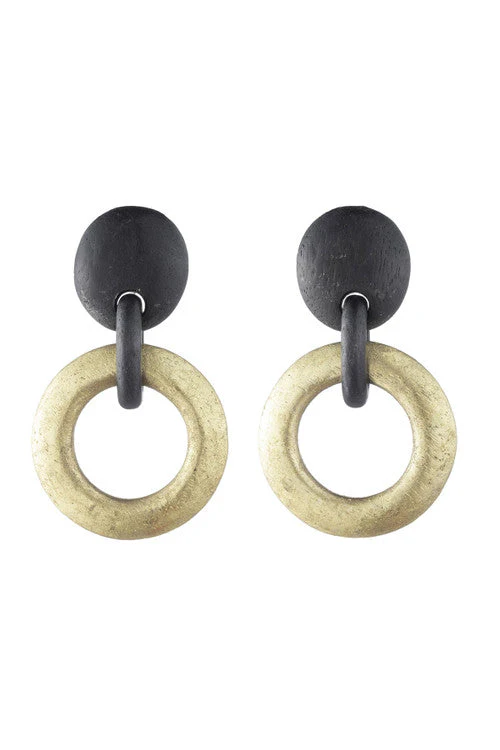 Acacia Wood and Gold Plated Hoop Earrings