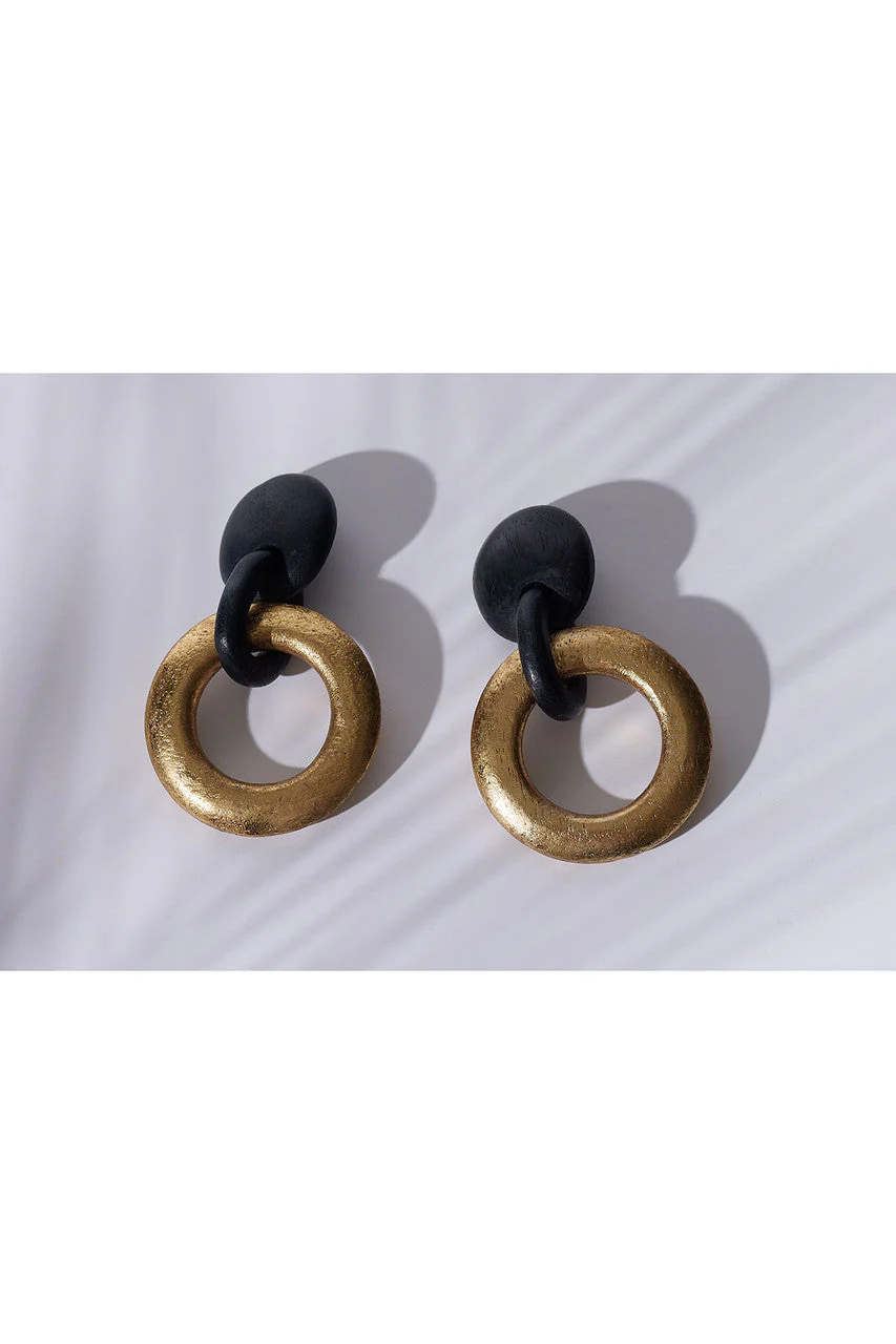 Acacia Wood and Gold Plated Hoop Earrings - Image 2