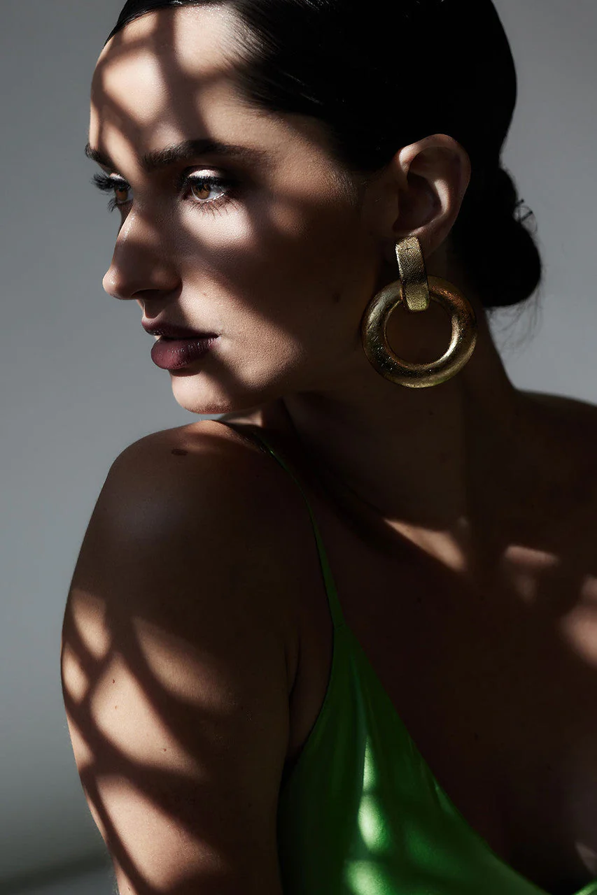Acacia Wood and Gold Plated Interlocked Hoop Earrings - Image 2
