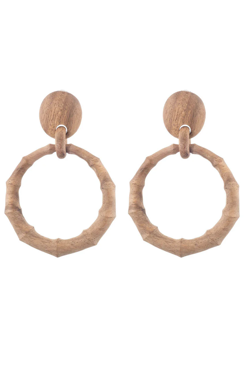 Acacia Wood Bamboo Drop Earrings - Image 2