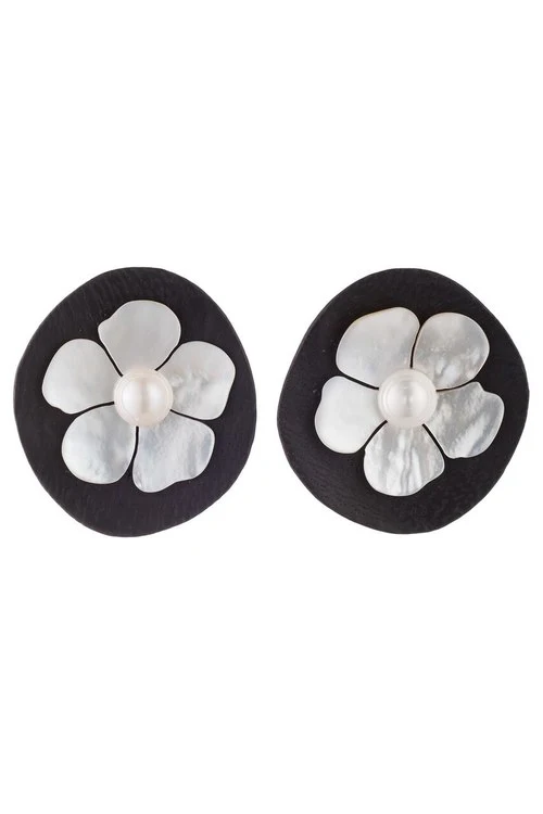 Acacia Wood Clip Earrings With Mother of Pearl