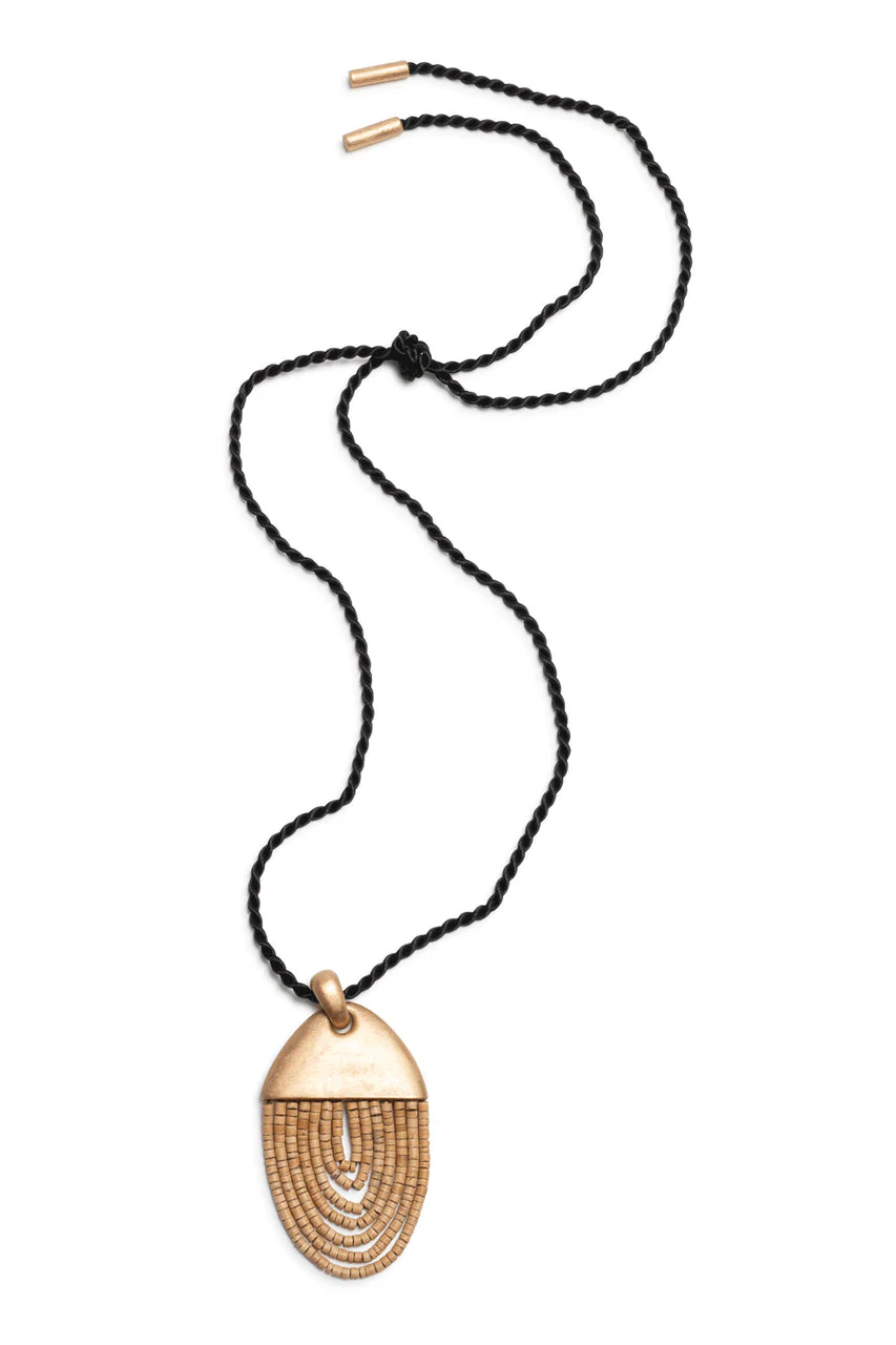 Acacia Wood Gold Pendant Necklace