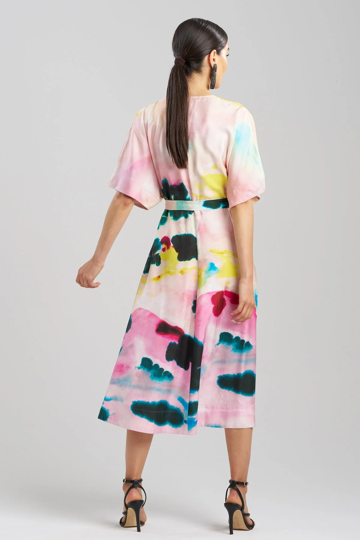 Akiko Printed Cotton Silk Twill Kimono Wrap Dress - Image 3