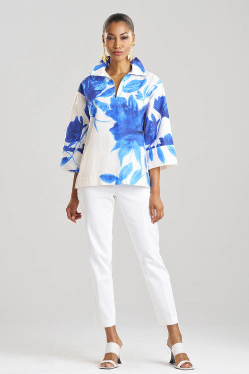 Andora Printed Cotton Poplin Kimono Wrap Shirt