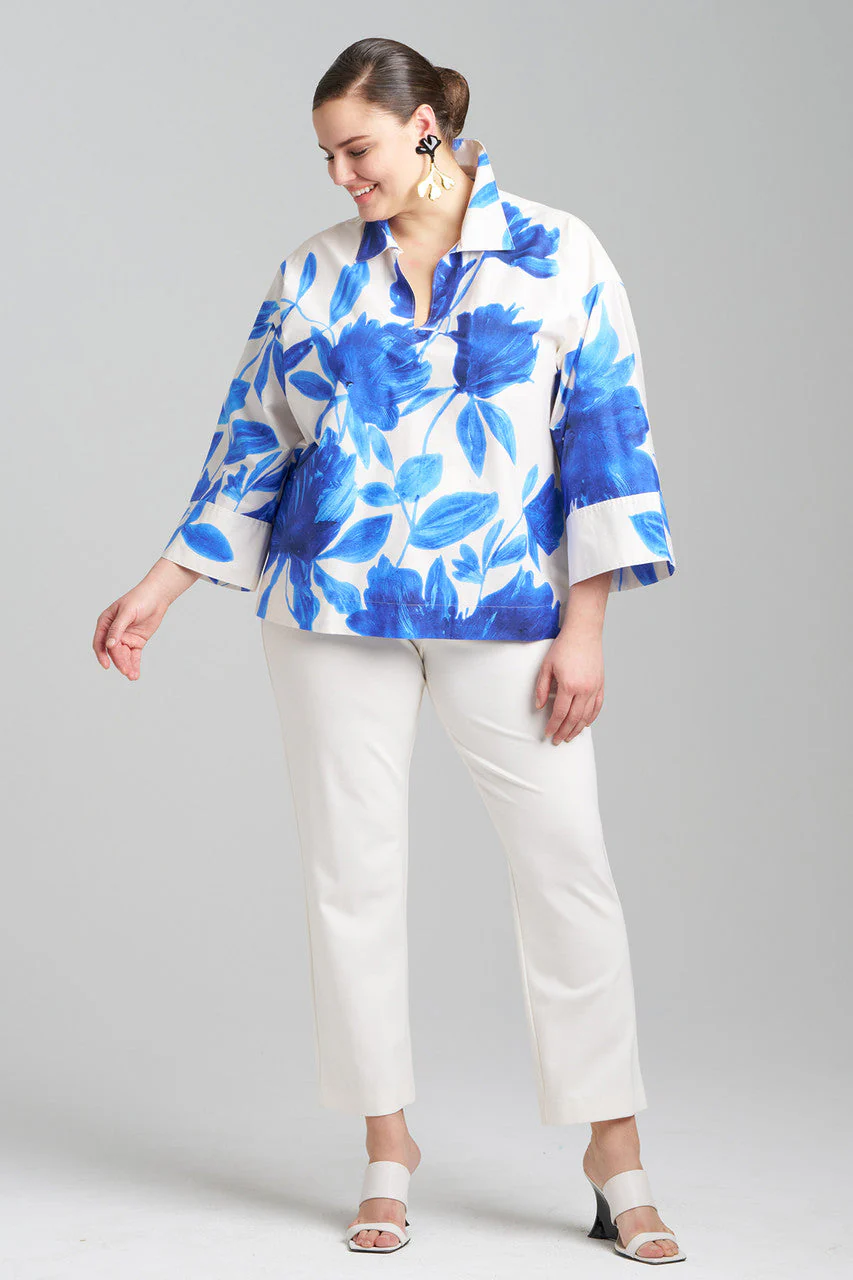 Andora Printed Cotton Poplin Kimono Wrap Shirt - Image 3