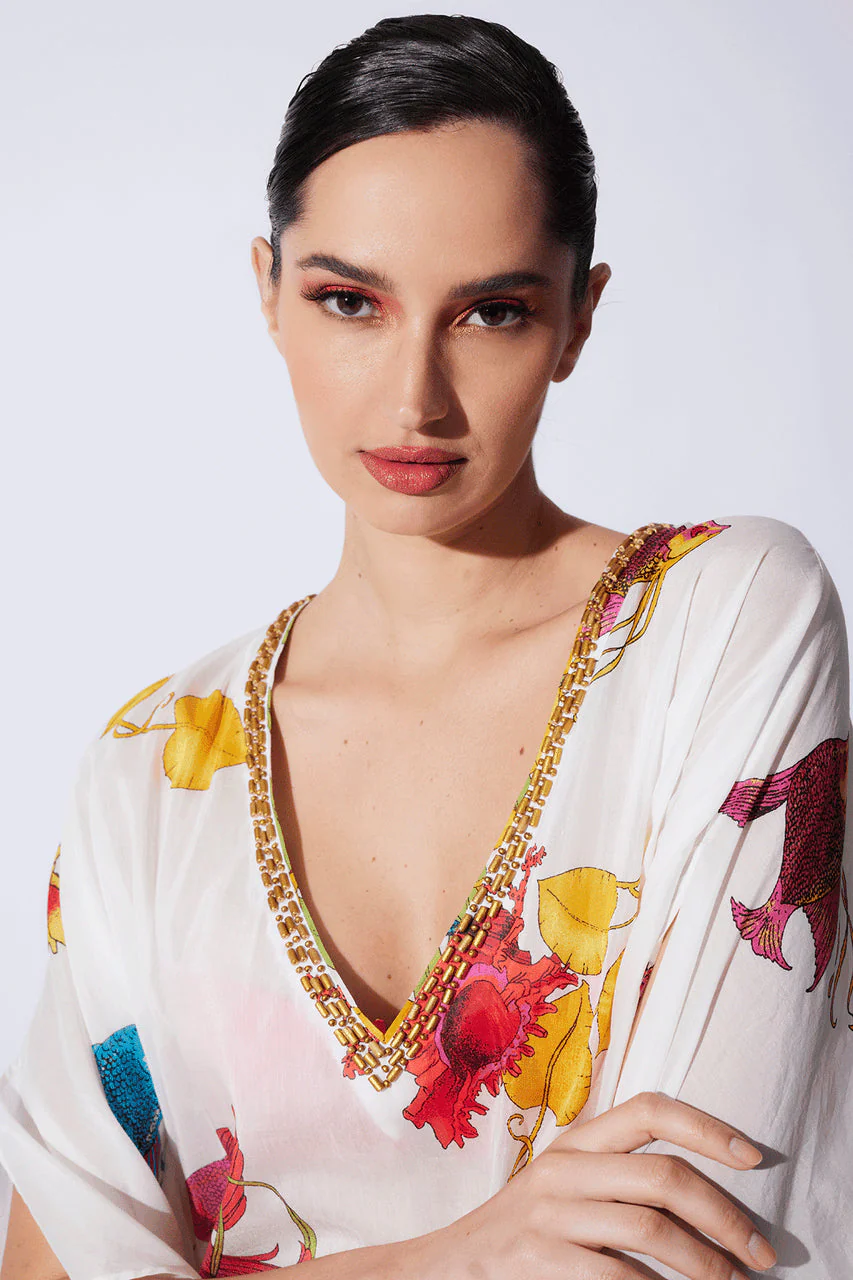 Aquatic Beaded Sheer Caftan - Image 4