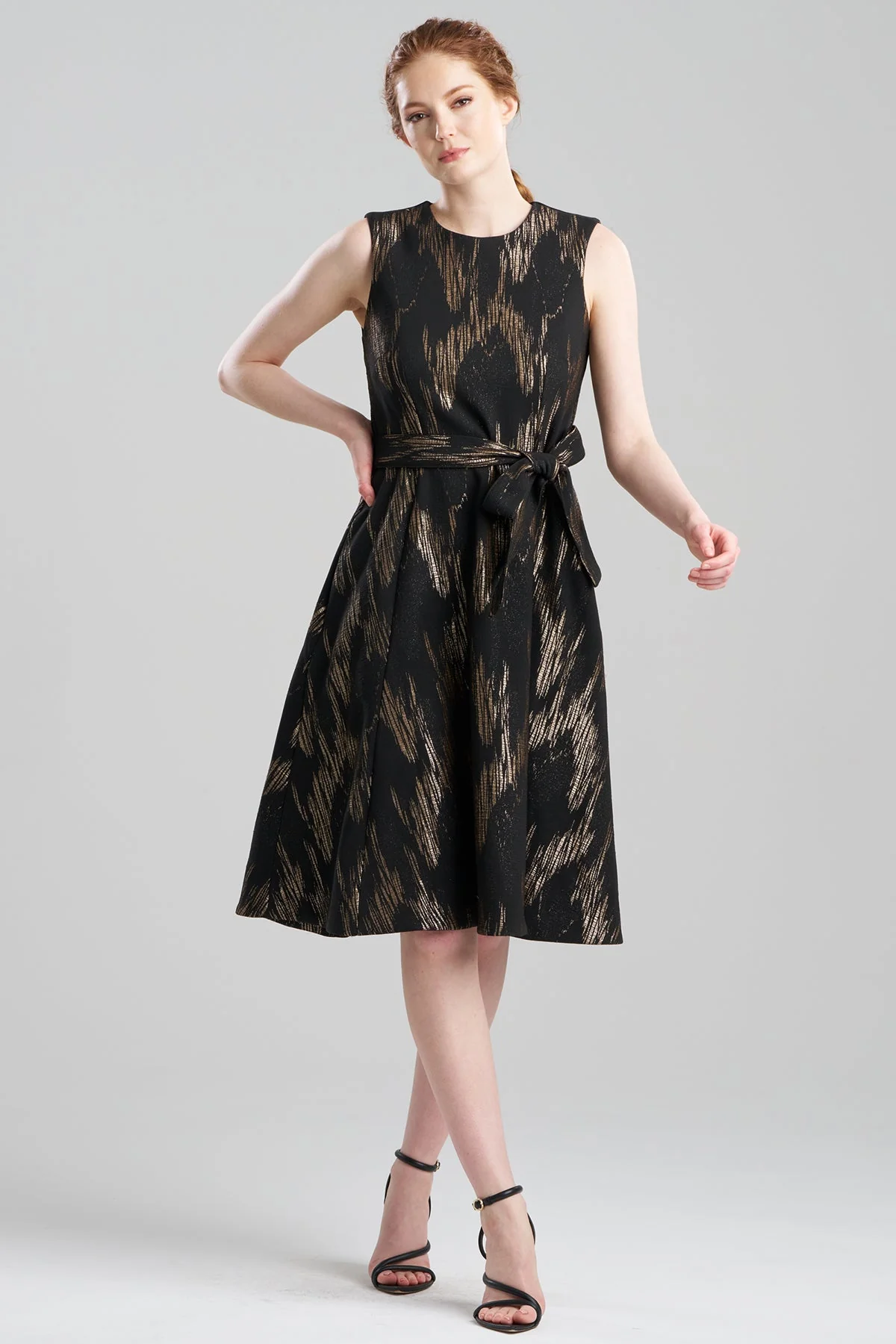 Art Deco Jacquard Fit & Flare Tie Dress - Image 2