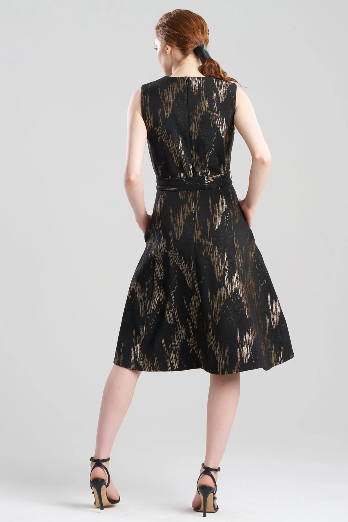 Art Deco Jacquard Fit & Flare Tie Dress - Image 3