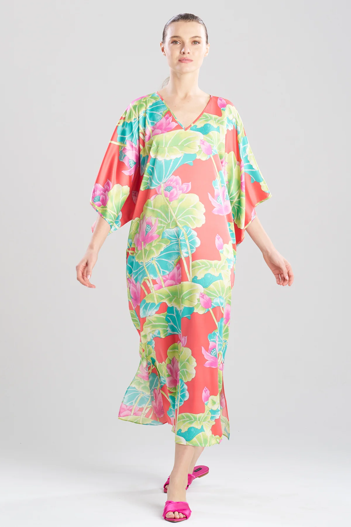 Ascendant Lotus Printed Satin Caftan