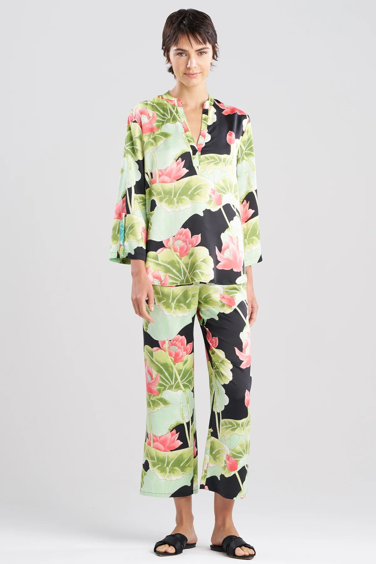 Ascendant Lotus Printed Satin Mandarin PJ Set - Image 5
