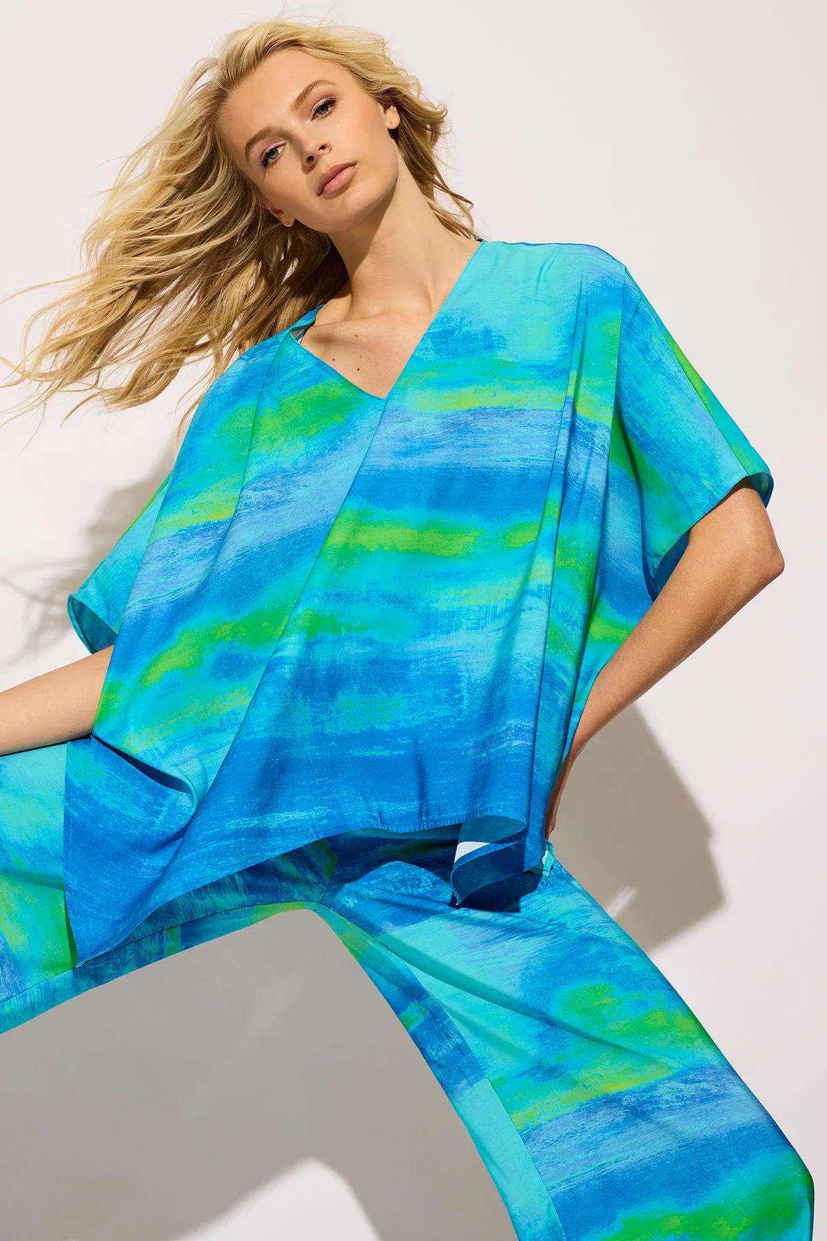 Aurora Printed Satin Caftan Top