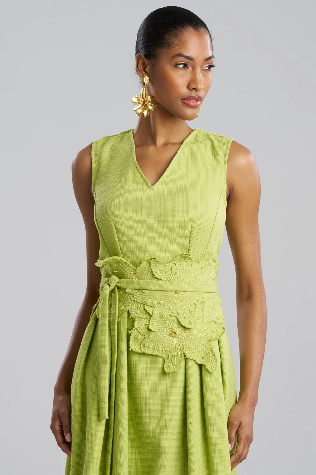 Basketweave Cotton Embroidered Obi Belt - Image 2