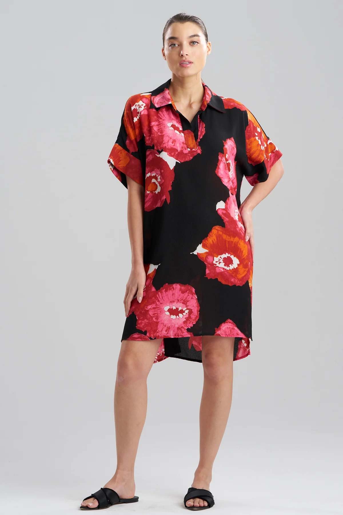 Bold Poppy Crinkle Dolman Shirtdress
