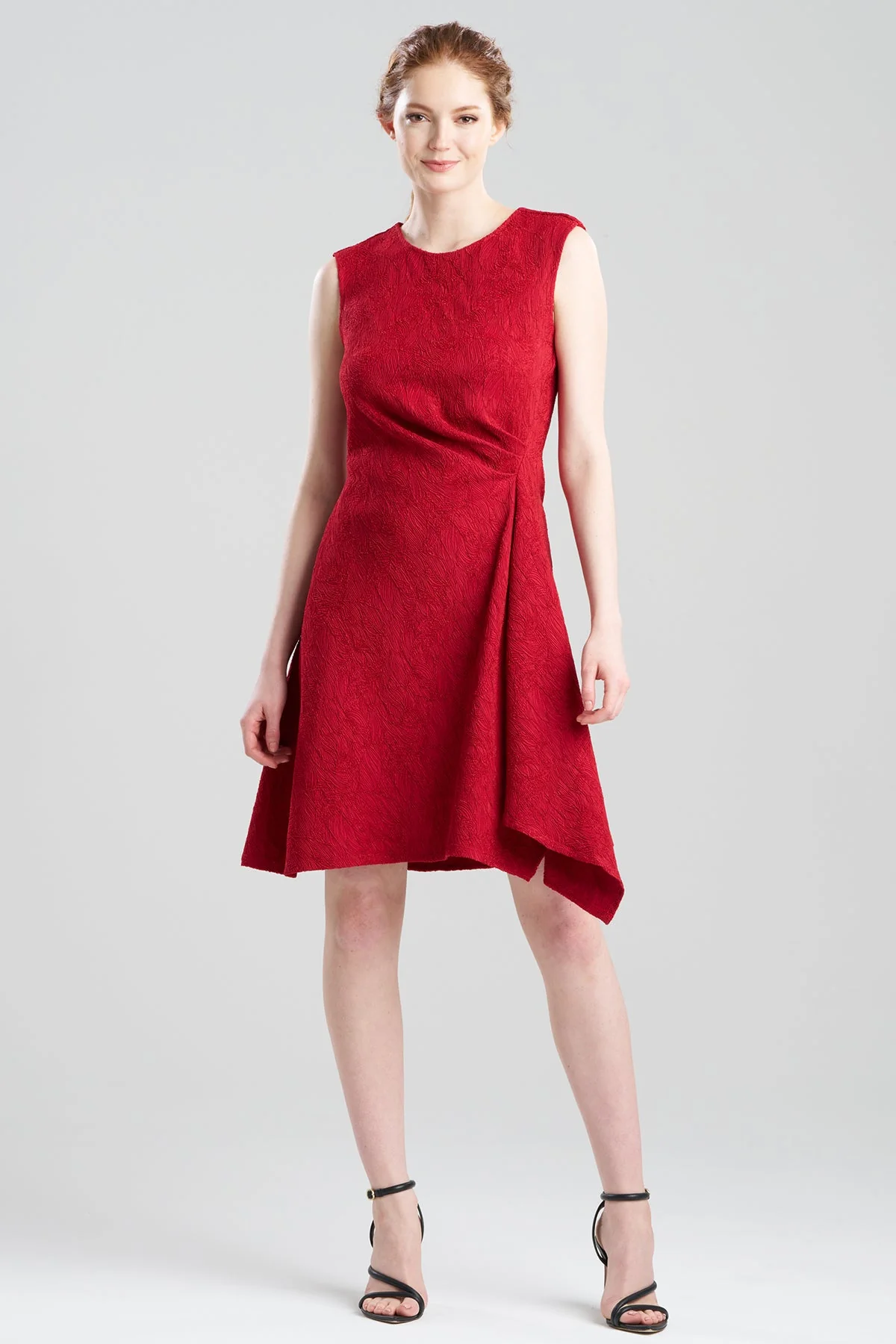 Botanic Textured Jacquard Sleeveless Side Drape Dress - Image 2