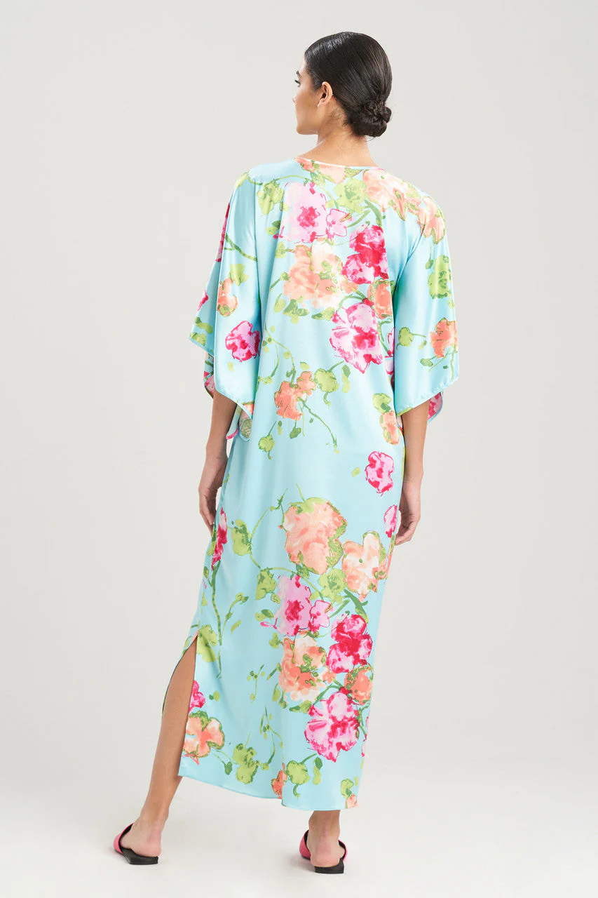 Bouquet-Printed Matte Satin Caftan - Image 2