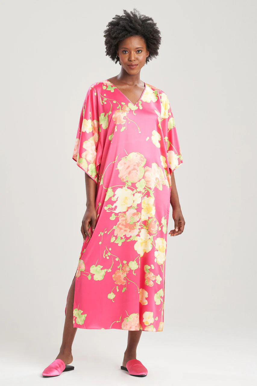 Bouquet-Printed Matte Satin Caftan - Image 2