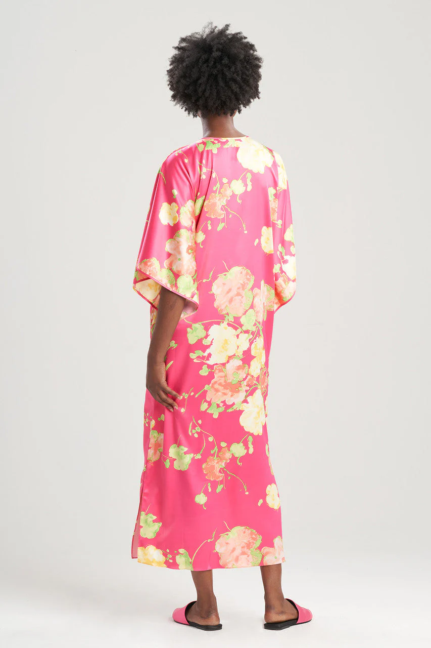 Bouquet-Printed Matte Satin Caftan - Image 3