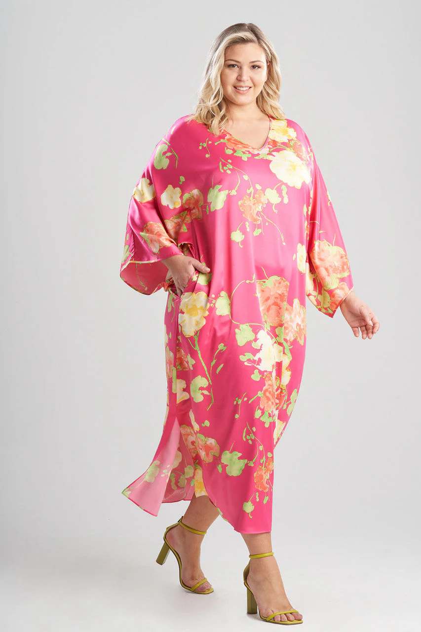 Bouquet-Printed Matte Satin Caftan - Image 4