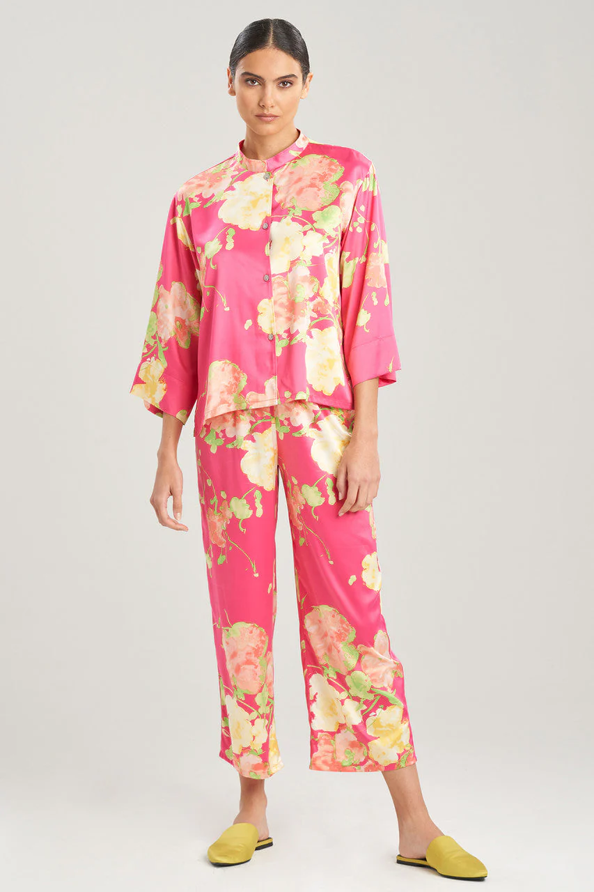 Bouquet-Printed Matte Satin Mandarin PJ - Image 2