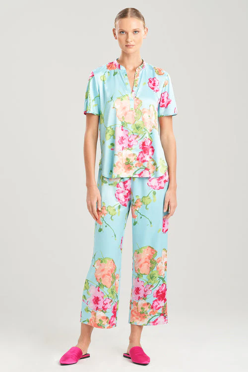 Bouquet-Printed Matte Satin PJ