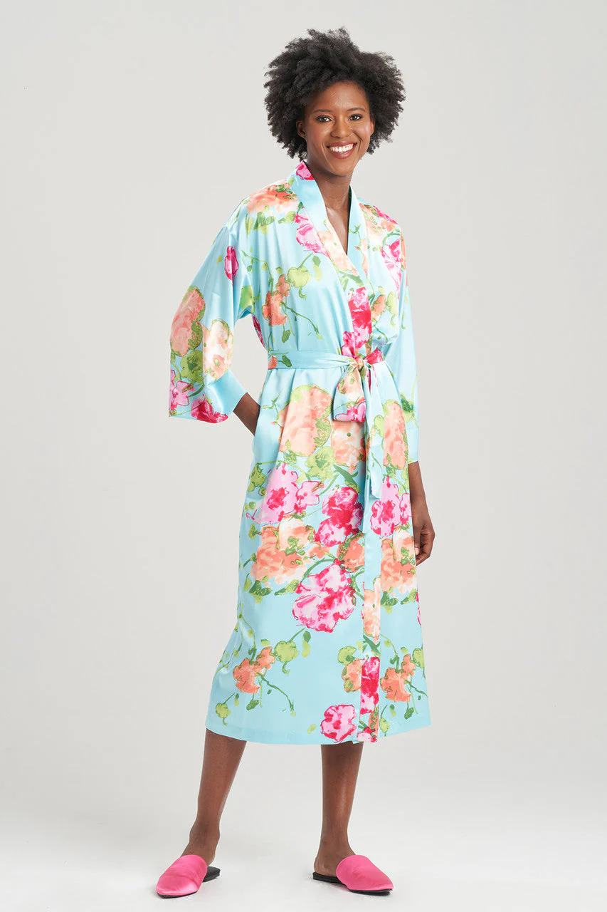Bouquet-Printed Matte Satin Robe - Image 3
