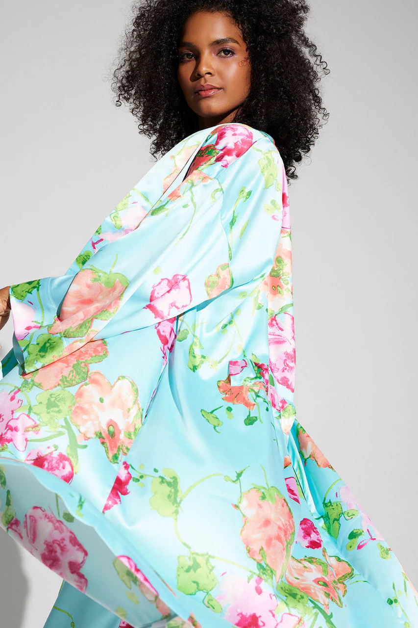 Bouquet-Printed Matte Satin Robe - Image 4