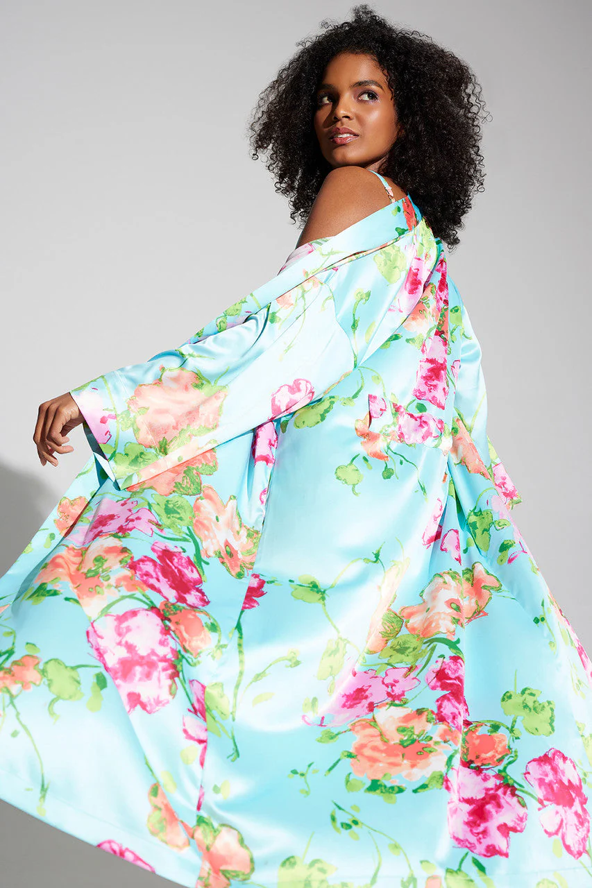 Bouquet-Printed Matte Satin Robe - Image 5