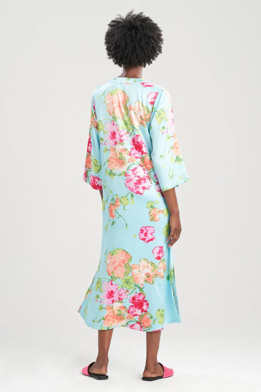 Bouquet-Printed Matte Satin Zip Caftan - Image 2