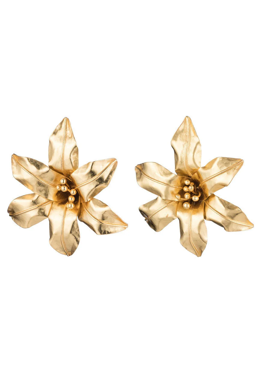 Brass Floral Clip Earrings - Image 2