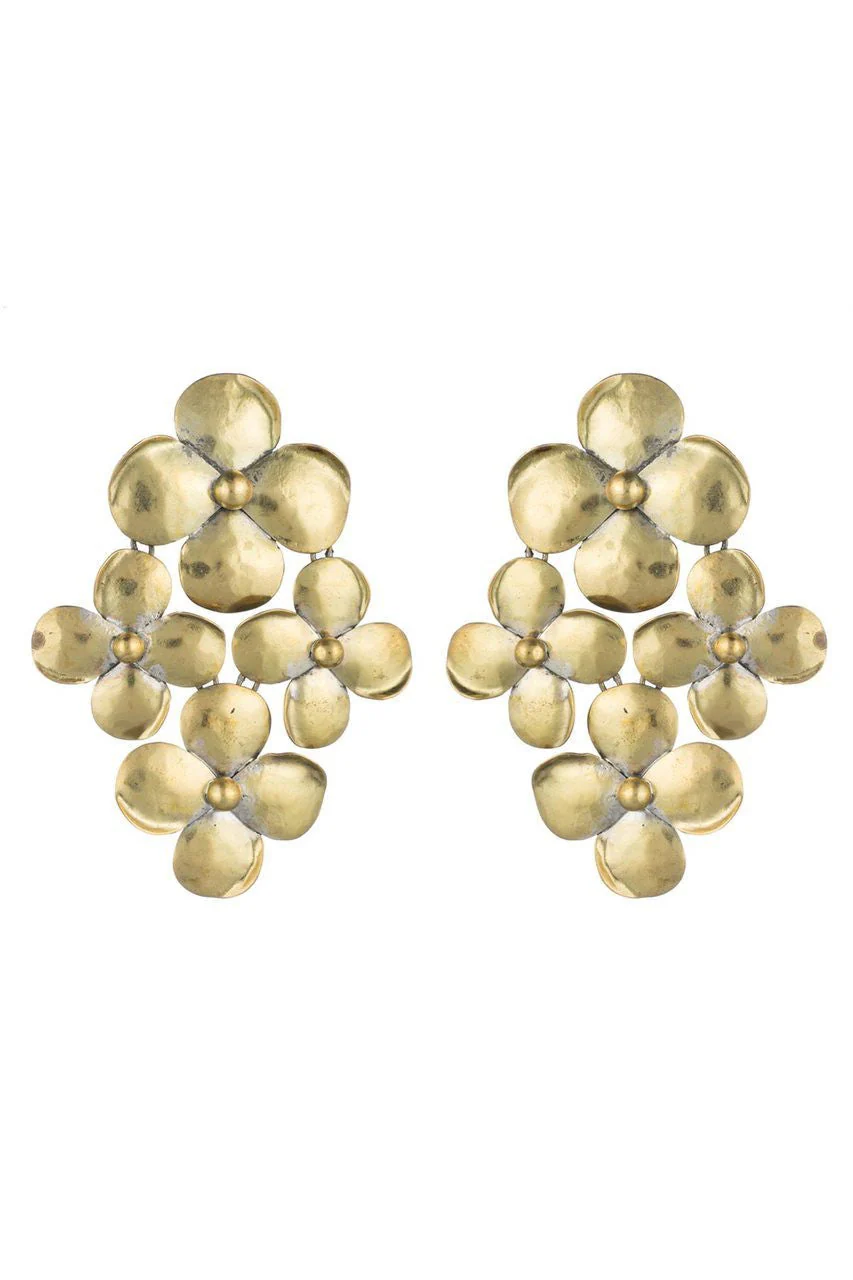 Brass Flower Cluster Clip Earrings