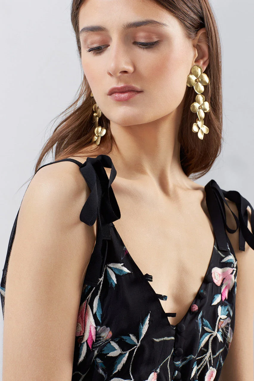 Brass Flower Trio Clip Earrings - Image 4