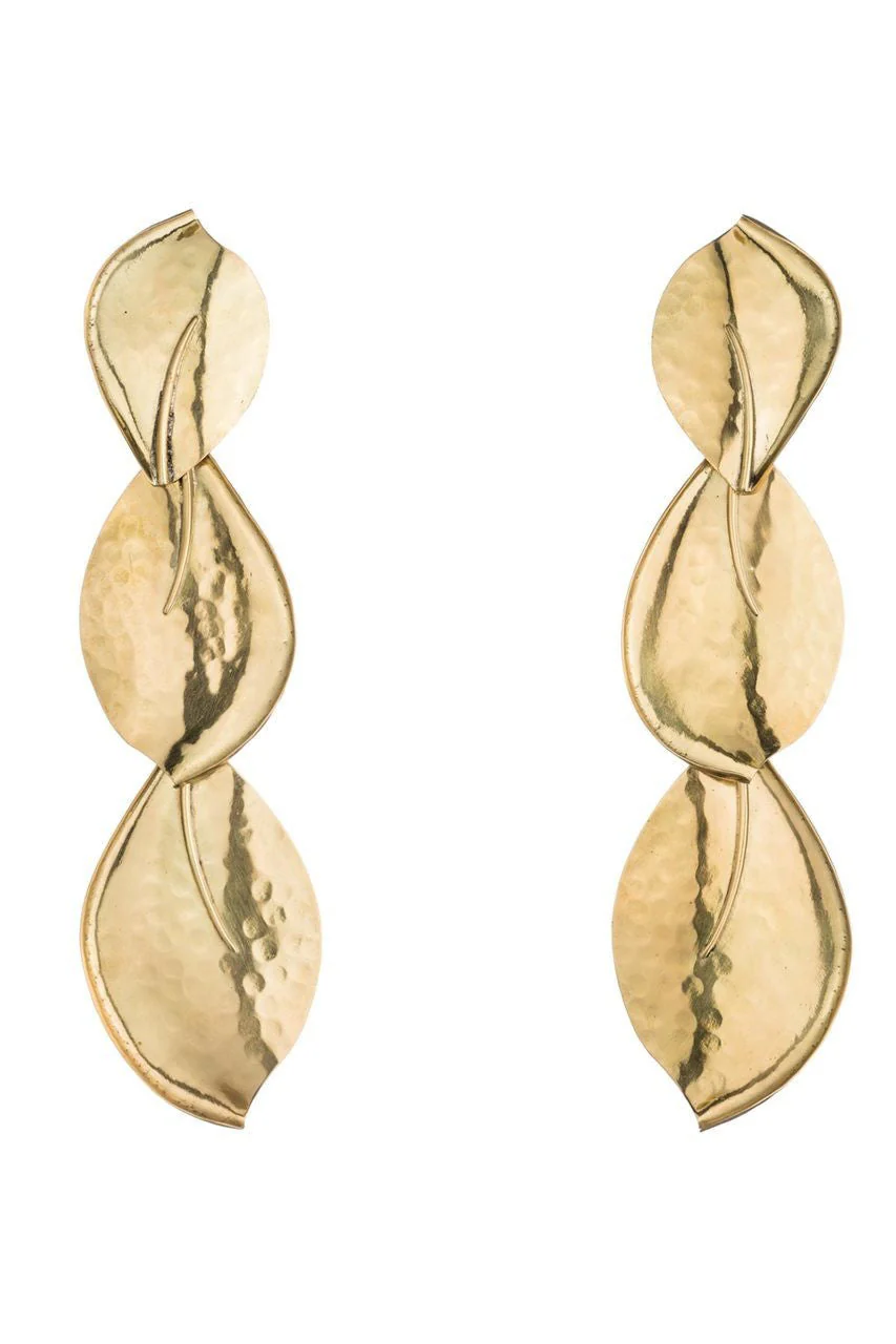 Brass Leaf Trio Clip Earrings - Image 2