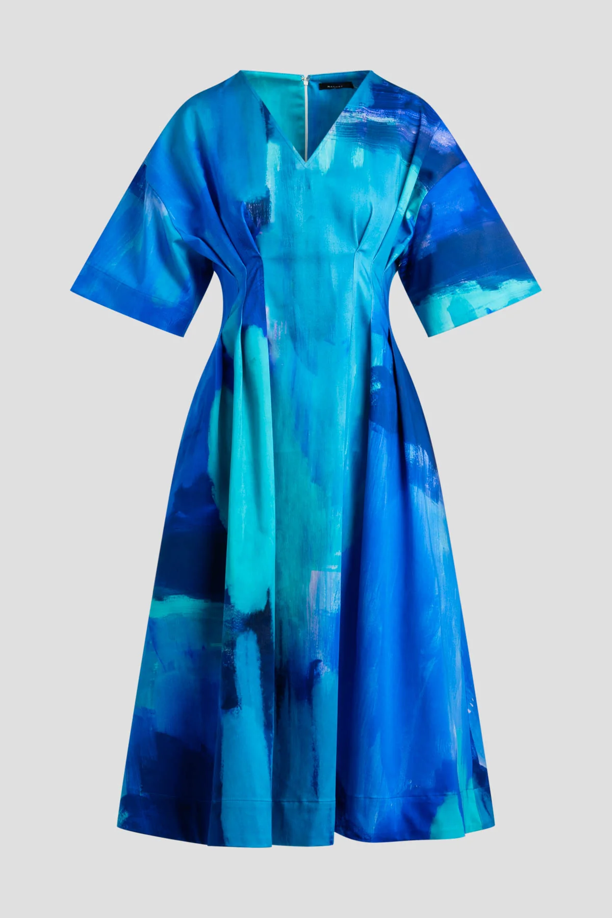 Brushstroke Cotton Chino V-Neck Pleat Release Dress - Image 4