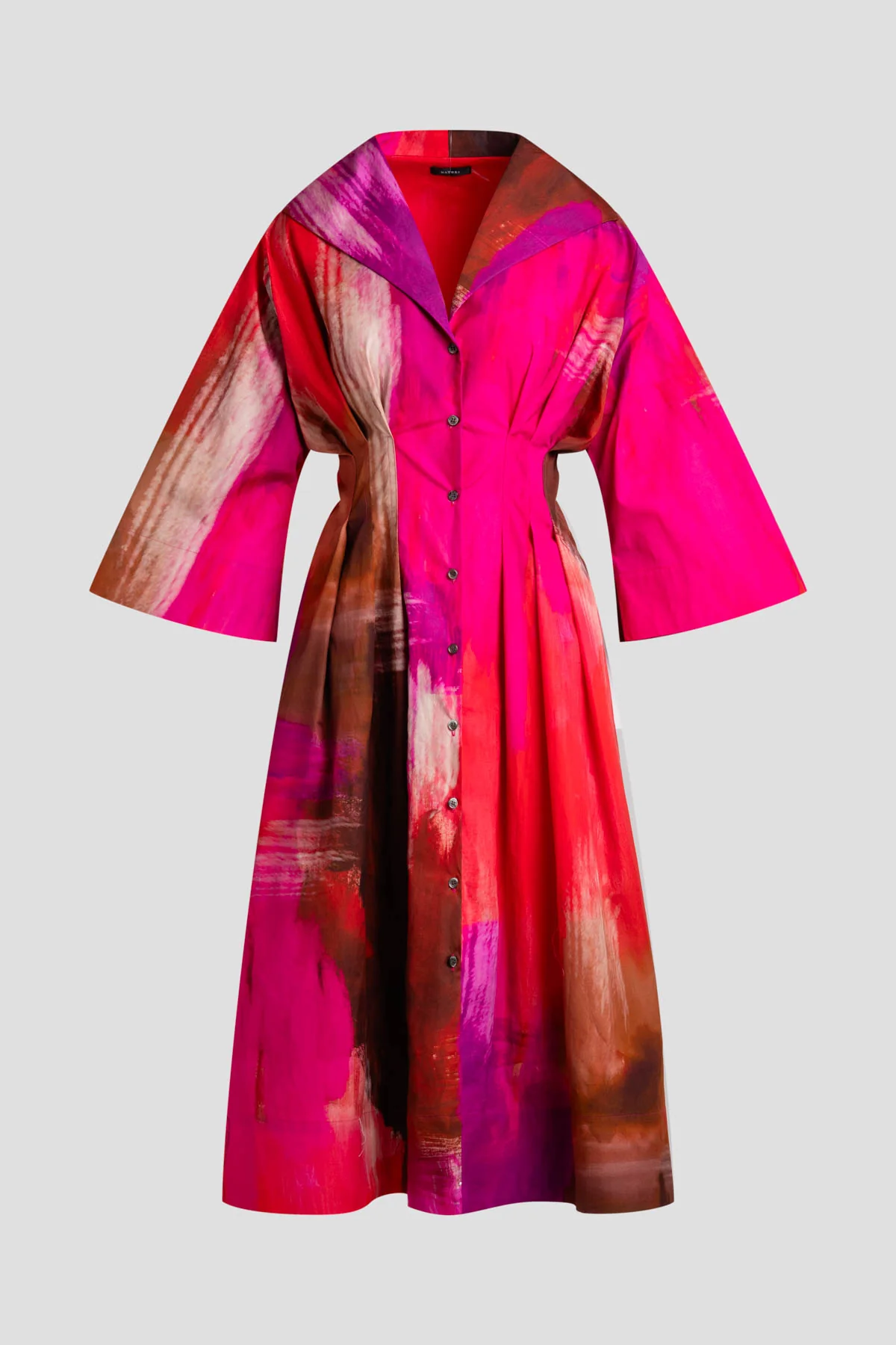 Brushstroke Cotton Taffeta Bell Sleeve Shirtdress - Image 3