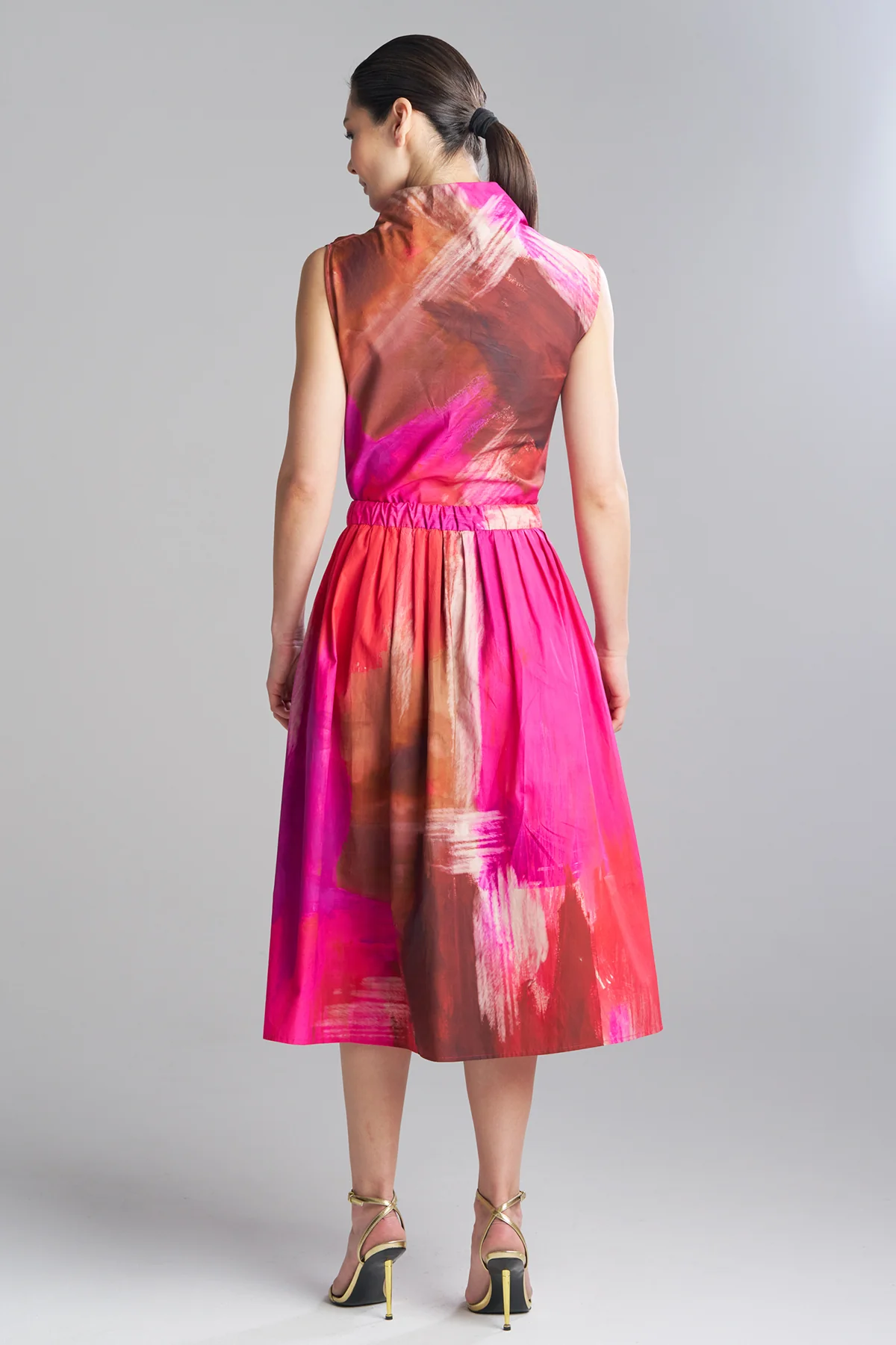 Brushstroke Cotton Taffeta Pull On Midi Skirt - Image 3