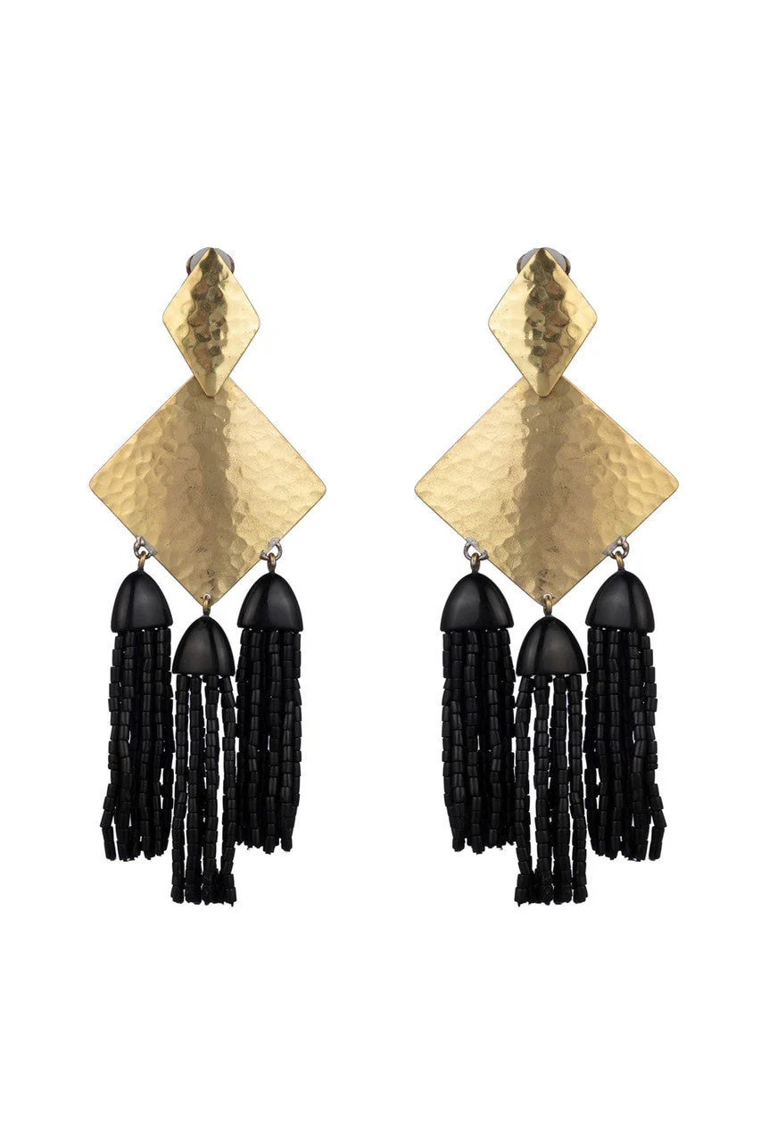 Buffed Brass Fringe Clip Earrings