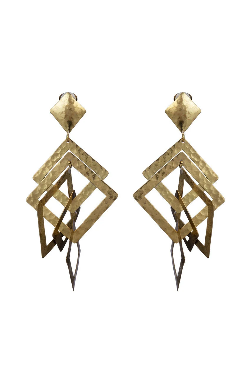 Buffed Brass Square Clip Earrings