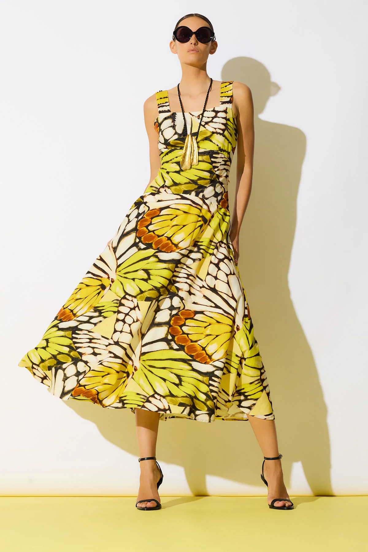 Butterfly Linen Blend Beaded Midi Sundress