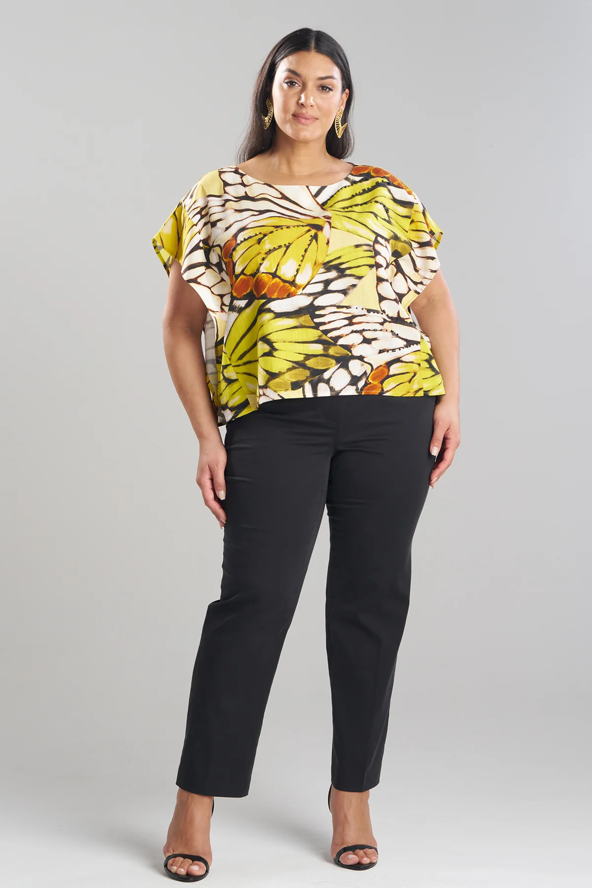 Butterfly Linen Blend Beaded Square Top - Image 4