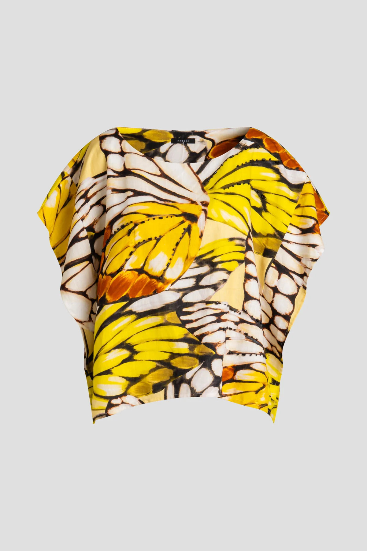 Butterfly Linen Blend Beaded Square Top - Image 7