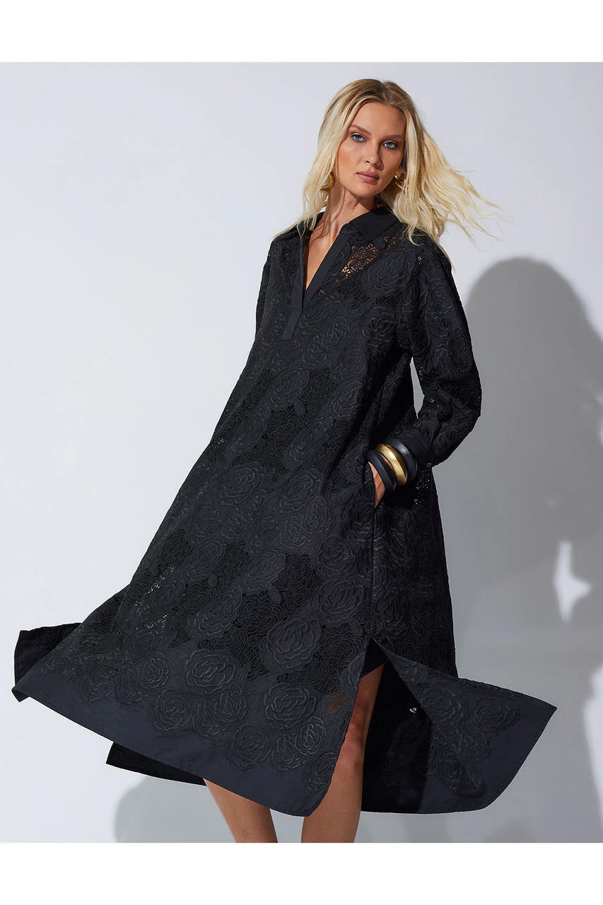 Calado Embroidery Cotton Belted Dress - Image 4
