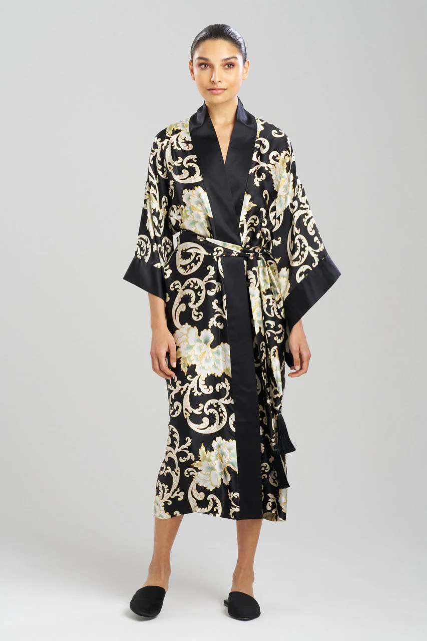 Camille Floral Scroll Kimono Silk Robe