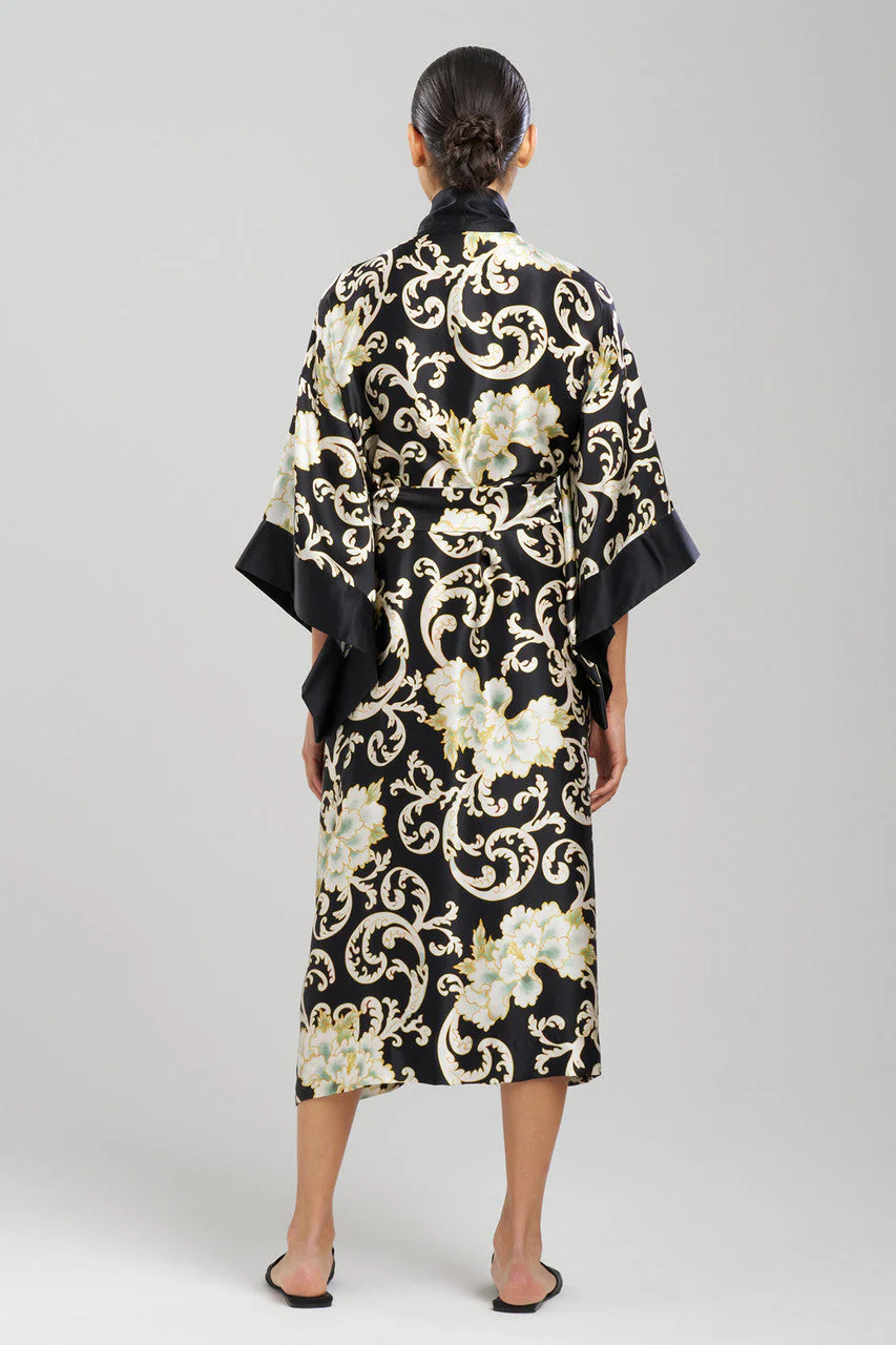 Camille Floral Scroll Kimono Silk Robe - Image 2